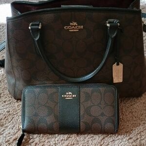 Coach Brown Signature Tote and Wallet Set